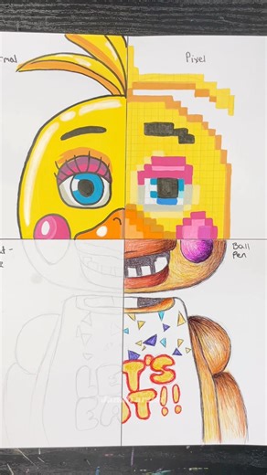 Drawing Chica in 4 different styles [ Part 3 ] #art #fivenightsatfreddys #fnaf2 #chica #shorts