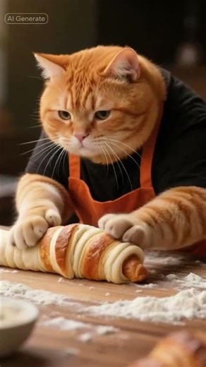 Baker Cat | Part 9- Croissant Dreams 🥐#bakingcat #pizza #shortsseries #catlovers #capcutshorts