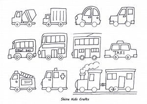 Free Printable Simple Draw Vehicles / Cars - Coloring for kids - Shine Kids Crafts