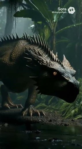 A massive realistic dragon stalking its prey silently in a dense jungle, low posture,