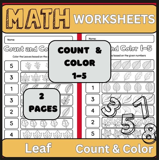 Fall Leaf Count and Color Math Worksheets: Numbers 1-5 (PDF Download) - Etsy