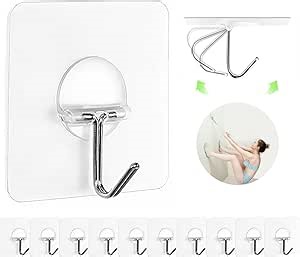 JINSHUNFA Adhesive Wall Hooks 12 Pack, 13LB Transparent Waterproof Coat Towel for Bathroom Kitchen