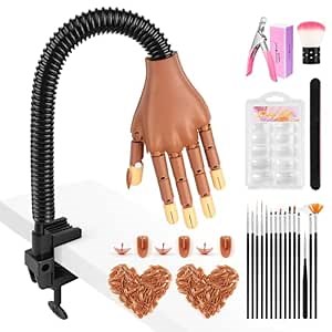 Practice Hand for Acrylic Nails: Flexible Fake Hand Manicure Training Hand with Nail Tip Never Fall Off - Mannequin Hand Nail Kit for Beginners