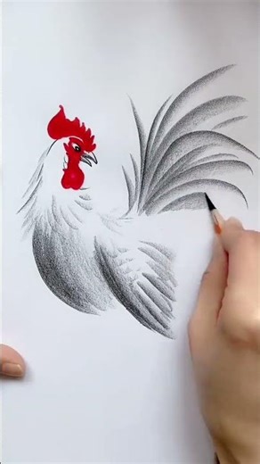 Realistic Rooster Drawing | Easy Pencil Sketch with Red Accent | Step-by-Step Art Tutorial 🐓