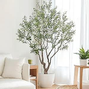 Faux Olive Tree 8.2ft(98in) Tall with Large Realistic Trunks and Big Olive Fruits, Fake Floor Potted Artificial Plants for Home Office Garden Indoor Decor (8.2feet)
