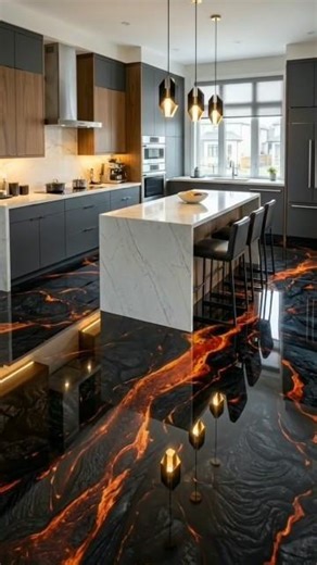 Lava Epoxy Kitchen Floor 🌋✨ #structuralvision #epoxyfloor #construction #epoxydesign #lavafloor