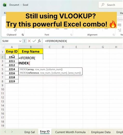 INDEX + MATCH + IFERROR = Excel ka secret combo 🔥 #excel #exceltips #exceltricks #shorts #viral