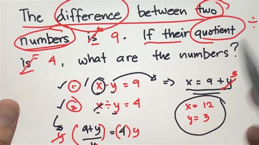 The difference between two numbers is 9. If their quotient is 4, what are the numbers? #fblifestyle | Philippine Review Center