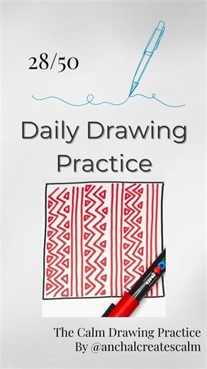 Anchal Creates Calm on Instagram: "28/50: Daily Calm Drawing Practice Grab a pen and draw some shapes. Don’t think too much, dust draw! Try drawing this simple pattern. Save for later and help yourself to sit, rest, relax and breathe. Join in, I’ll be making 50 videos! Follow me. 🌟 #dailydrawing #quickart #arttherapy #relaxingart #drawingchallenge"