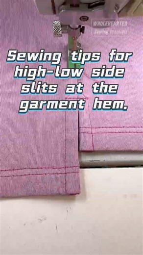 Sewing tips for high-low side slits at the garment hem.