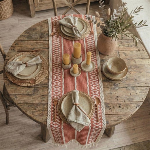 Terracota Crochet Table Runner With Tassels, Boho Farmhouse Dining Table Decor, Handmade Home Gift - Etsy