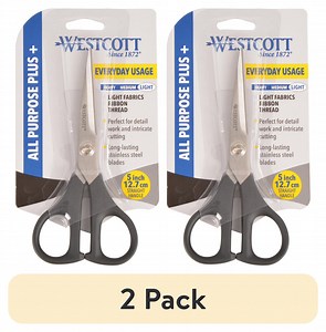 (2 pack) Westcott 5" Multipurpose Scissors, All Purpose Plus, Stainless Steel, Black, for Sewing, Office or Craft, 1-Count