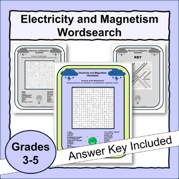 Electricity and Magnetism Wordsearch for Grades 3-5