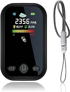 Upgraded Mini CO2 Detector, Calibratable 3 in 1 Portable CO2 Monitor Meter, Air Quality Monitor Portable Carbon Dioxide Detector with Temperature Humidity Meter for Indoor Thermometer (Black)…
