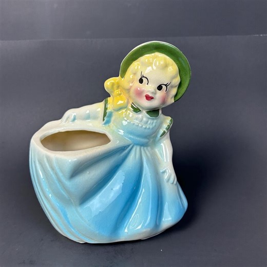 Vintage Royal Copley Girl Planter: 1950s Pottery Figurine (7"x6.5") - Etsy