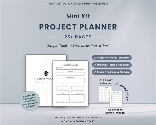 Simple Project Planner Printable Bundle | Minimal Task & Time Management | Work Planner for Small Businesses - Etsy