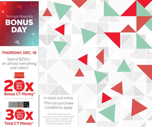 Canadian Tire Midland on Instagram: "Today for one day only (December 18, 2025) spend $250 before tax on almost everything and get 20x Bonus CT Money with Triangle Rewards and 30x CT Money with Triangle Mastercard! #CanadianTire #foryou #ctmidland #trianglemastercard #sale #Canadiantire #shoplocal #viral #canadiantire"