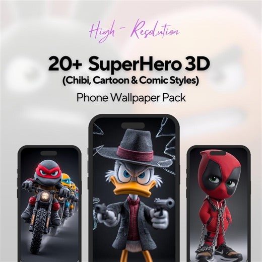 Superhero 3D Phone Wallpaper Pack – 20 Wallpapers (4k, Chibi, Cartoon & Comic Styles) Instant Download - Etsy