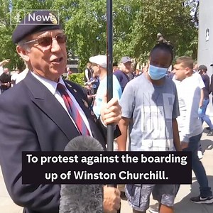 "Churchill speaks for himself, he's world-renowned, that's all you need to know about Churchill." A Black Lives Matter protestor and someone guarding Winston Churchill's statue in Parliament Square say why they are there and eventually shake hands. | Channel 4 News