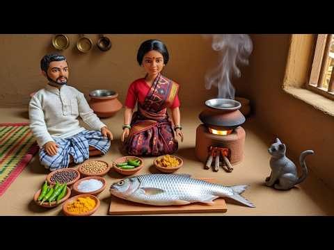 Miniature Doll Hilsa Fish Cooking ASMR 🐟🔥 | Bangladeshi Village Tiny Kitchen Story with Cat