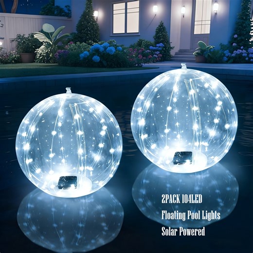2 Pack 14" Fairy Floating Pool Lights Solar Powered Inflatable LED Lights for Inground Pool, Waterproof Balls Light That Float for Party, Outdoor Pond Patio Decor