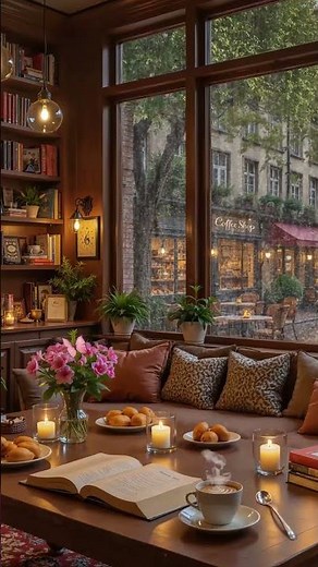☕ Rainy Night Jazz Music & Crackling Fireplace #coffeeshopmusic #relaxingjazzmusic