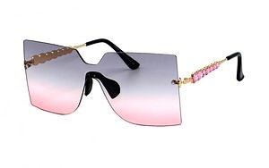 [Hot Item] Rhinestone Decorative Temples Gradient Pink Lens Rimless Metal Sunglasses