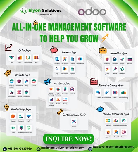 What is Odoo, and why do growing companies choose it? Odoo is an all-in-one, cloud-based ERP system designed to help businesses work smarter, faster, and more efficiently. Instead of using multiple disconnected systems for sales, inventory, accounting, and operations, Odoo brings everything together in one fully integrated platform. With Odoo, productivity improves because every department is connected. You can start by generating leads in the CRM, track opportunities, and once a deal is won, se