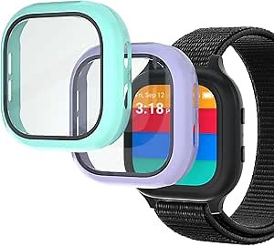 BlackPro Case Compatible with Gabb Watch Screen Protector, Hard PC & Tempered Glass Bumper compatible for Gabb Watch 2/1 (Cyan+Purple)