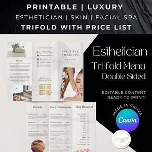Esthetician Medspa Trifold Brochure, Skin Facial Spa Brochure Template, Printable Beauty Salon Price List, Beauty Services Canva Template - Etsy