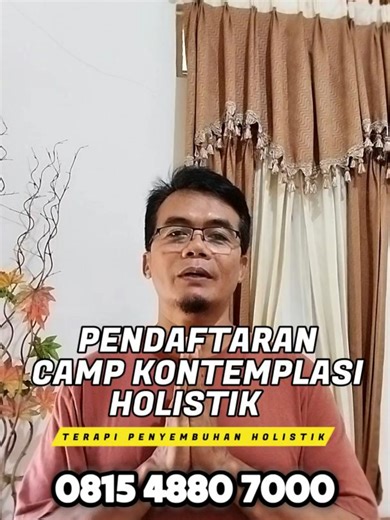 CAMP KONTEMPLASI HOLISTIC Healing Spiritual & Pemulihan Energi Batin Apakah Anda sering mengalami: ✔ Pikiran penuh stres ✔ Sulit tidur atau gelisah ✔ Emosi tidak stabil ✔ Tekanan hidup yang melelahkan Saatnya reset pikiran dan energi Anda melalui program healing spiritual yang mendalam. Dalam Camp Kontemplasi Holistic, Anda akan merasakan pengalaman: 🌿 Kontemplasi Program Riyadhoh 🌿 Meditasi penyembuhan batin 🌿 Hipnoterapi Prana Healing secara langsung Manfaat yang dirasakan peserta: ✓ Pikira
