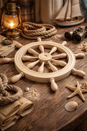 Wooden Ship Wheel Wall Decor – Natural Linden Wood Nautical Steering Wheel – Coastal Beach House – Rustic Maritime Art