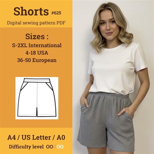 Easy Shorts Pattern | Shorts for Women Pattern | Women Shorts Pattern | Beginner Shorts Pattern | Elastic Waistband Shorts | Shorts Pattern - Etsy