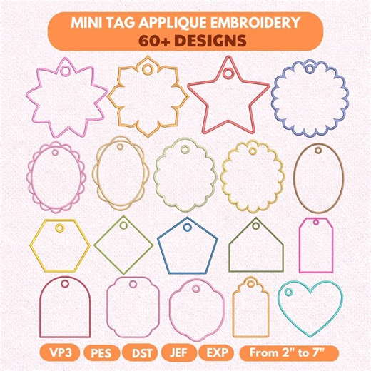 Tag Applique Embroidery Designs, 60  Designs Bundle Gift Tag Frame Embroidery Set Machine Embroidery File Label Tag Design - Etsy
