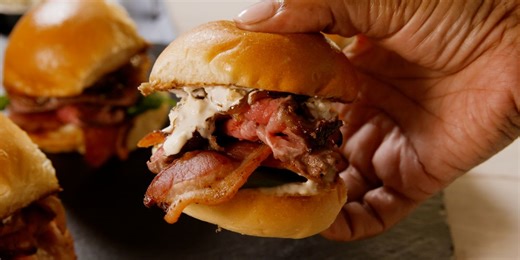 Bourbon, Bacon, And Blue Cheese Steak Sliders