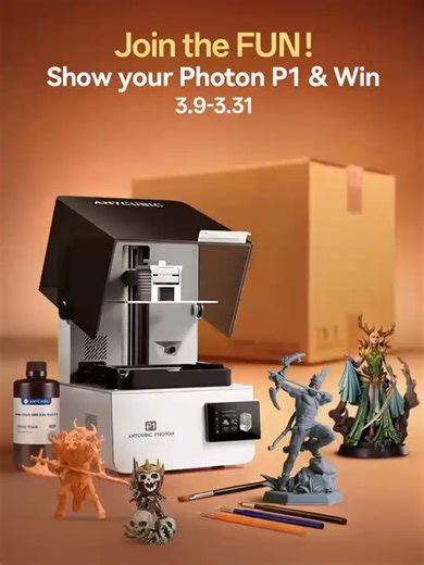 Show Your Photon P1, Win Wash & Cure 3 Plus💥 Just received your Photon P1? We'd love to see your first experience with it. It can be your P1 unboxing, first prints, favorite models, or any creative moment you'd like to showcase. 📅 Event time: Mar 9 – Mar 31 🎁 Prize: 5 × Wash & Cure 3 Plus（TikTok platform） How to join: • Post videos or photos on your social media (make sure your Photon P1 is visible in the content) • Share a few words about your experience using the P1 • Tag @anycubic and use 