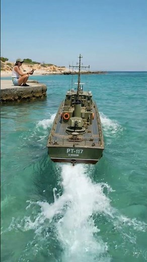 🚢🦈 POV: Commanding this massive RC military patrol boat from the rocks while real sharks swim