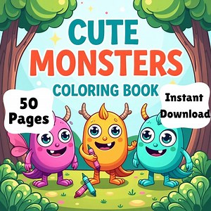 Cute Monster Coloring Book PDF | 50 Printable Pages | 8.5x8.5" Fun Monster Coloring for Kids & Adults | Digital Download - Etsy Canada