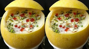 Muskmelon Shake Ingredients:- *1 muskmelon *1 tbsp sugar or as required *1 cup chilled milk *8 soaked almonds *Pistachio and tutti frutti for garnish (optional) | Rita Arora Recipes