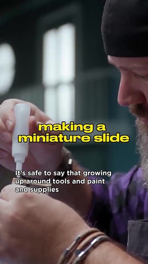 Making a miniature slide with Preston Poling, also known as The Bearded Miniaturist! 🛝✨ Watch Best in Miniature on @CBC Gem via link in bio. | @Best in Miniature #bestinminiature #miniature #diy #miniatureart #miniatures