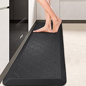 Kitchen Mat Cushioned Anti Fatigue Floor Mat ，7/8 Inch Thick Ergonomic Comfort Standing Mat Non Slip Waterproof Kitchen Rugs for Kitchen Office Sink Laundry (Black, 17.3" x60"-0.87")
