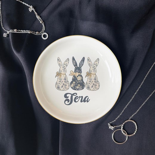 Personalized Easter Bunny Ring Dish, Rabbit Ring Holder, Bunny Ceramic Trinket Dish, Rabbit Lover Gift, Bunny Jewelry Dish - Etsy