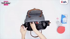 Diaper Bag with leather Handles, Multi-Purpose Mommy daiper bag Backpack (Blue)