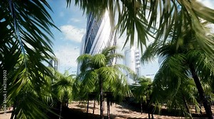 Futuristic city day. Sci fi architecture and buildings. Future concept. Realistic 4k animation.