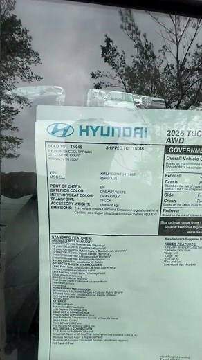 2026 Hyundai Tucson Hybrid Blue SE AWD Window Sticker