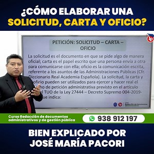✅Deja tu WhatsApp para recibir las diapositivas 📖 Tema: ¿Cómo elaborar una solicitud, carta y oficio? 🎓 Expositor: José María Pacori Cari 📌Curso de redacción de documentos administrativos y de gestión pública. Inicio: 23 de junio de 2024 ▶️Más información: https://lpd.pe/koXox o al WhatsApp 938912197 | LP - Pasión por el Derecho