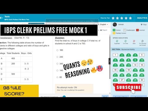 IBPS CLERK PRELIMS FREE MOCK 1 TESTBOOK📈|| 98 PERCENTILE ||SCORE?? || #ibps #ibpsclerk #testbook
