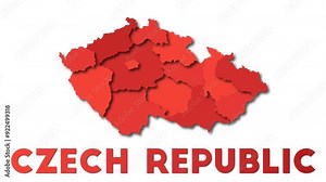 Czech Republic map showing regions. Animated country map with title. 4k resolution animation.