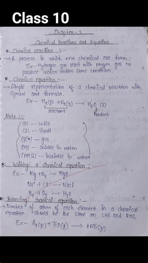 Chemical Reaction and Equation 🔥 | Class 10 Science NCERT Ch- 1 Notes # Chemistry # Viral Shorts