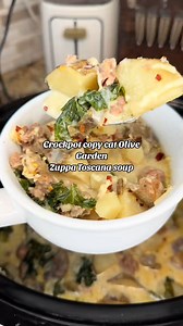 Better than takeout...Olive Garden’s famous Zuppa Toscana made easy in the crockpot 🤩🍲 Ingredients 1 lb sausage 4 cups diced potatoes 1 cup onion, diced 32 oz chicken broth 1 cup heavy cream 4 cups kale, chopped Garlic, Italian seasoning, red pepper, salt & pepper Instructions 1. Brown sausage, then sauté onion garlic. 2. Add to crockpot with potatoes, broth, and seasonings. 3. Cook LOW 6 hrs / HIGH 4 hrs. 4. Stir in cream kale for last 30 mins. 5. Top with parmesan & ENJOY! ✨ | Janelle Rohner